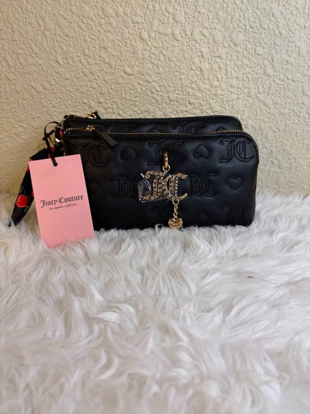 Juicy Couture Everything Nice Double Zip Wallet Wristlet Black NWT
